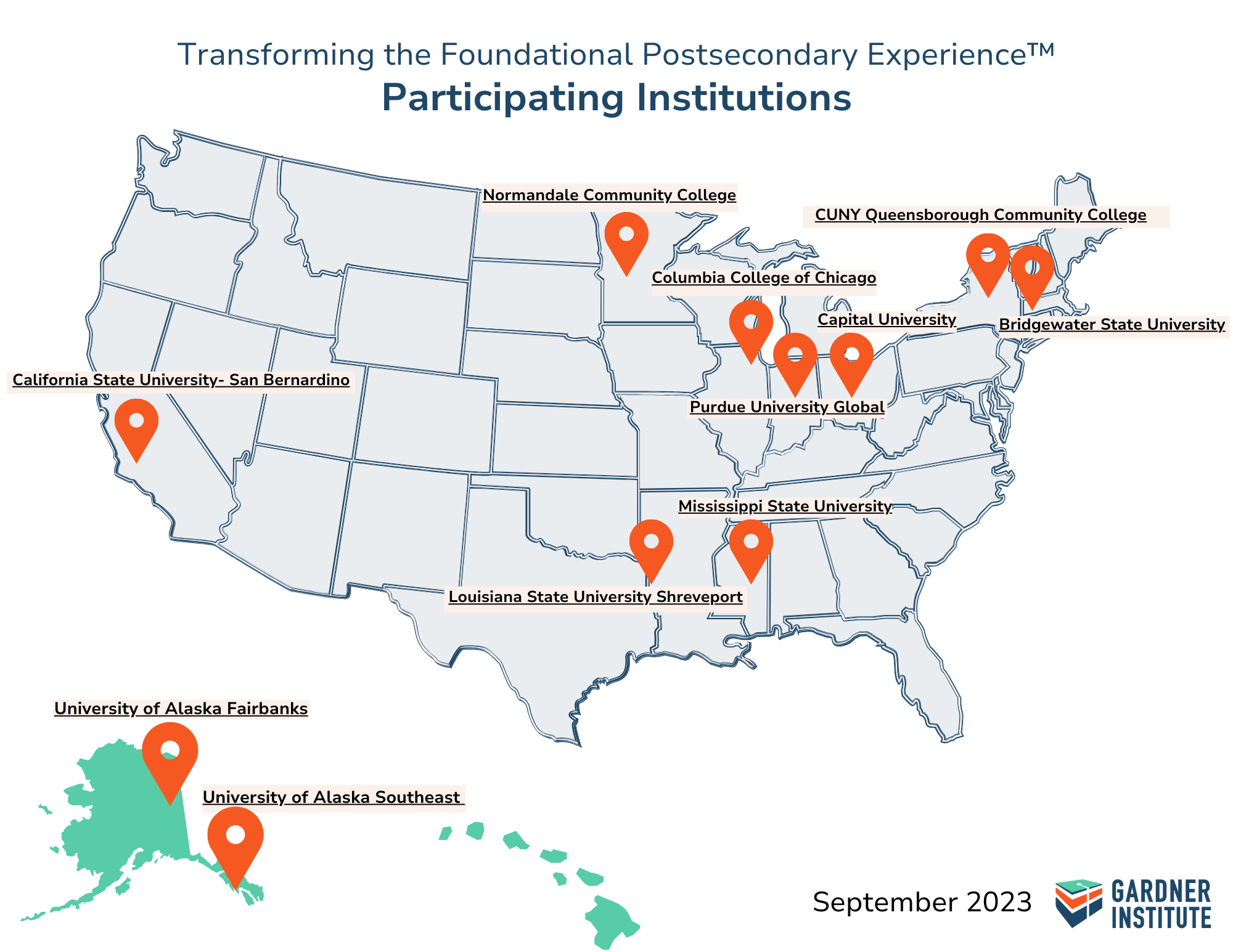 Map of Institutions participating in Transforming the Foundational Postsecondary Experience™