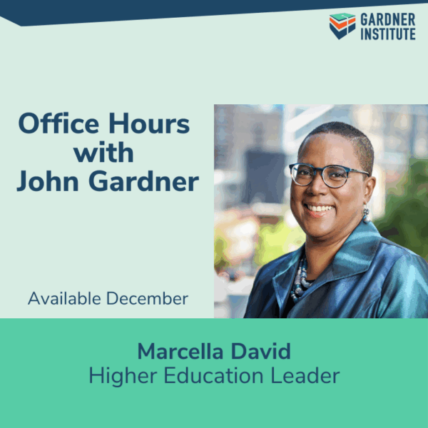 Office Hours with John Gardener opening graphic. Photo of Marcella David