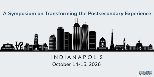 A Symposium on Transforming the Postsecondary Experience. Drawing of Indianapolis skyline